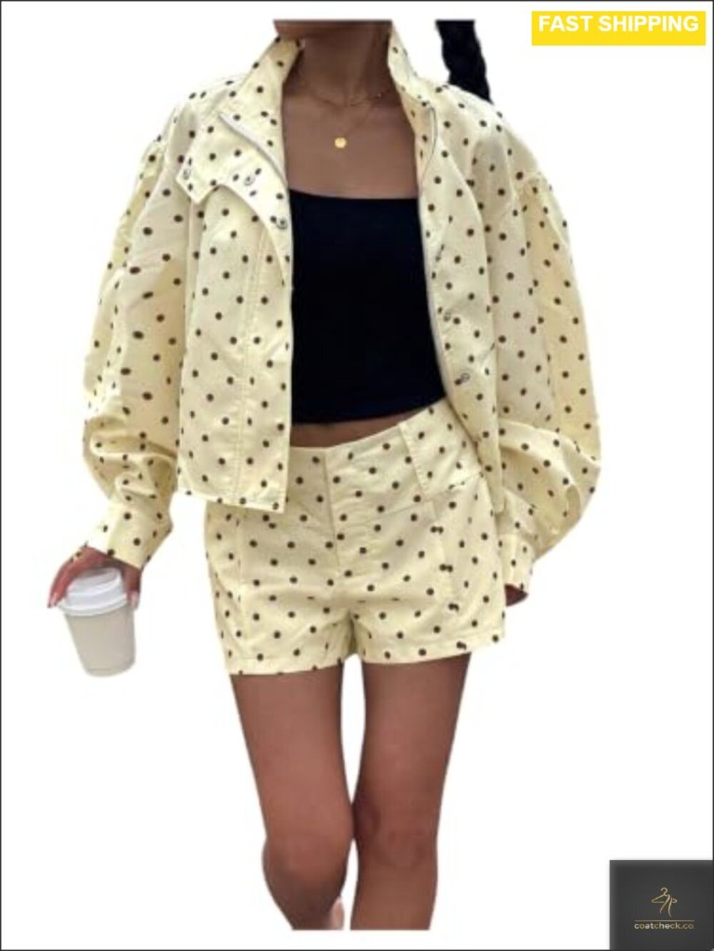 Women's 2 Piece Set Polka Dot Lantern Sleeve Collared Going Out Outfit